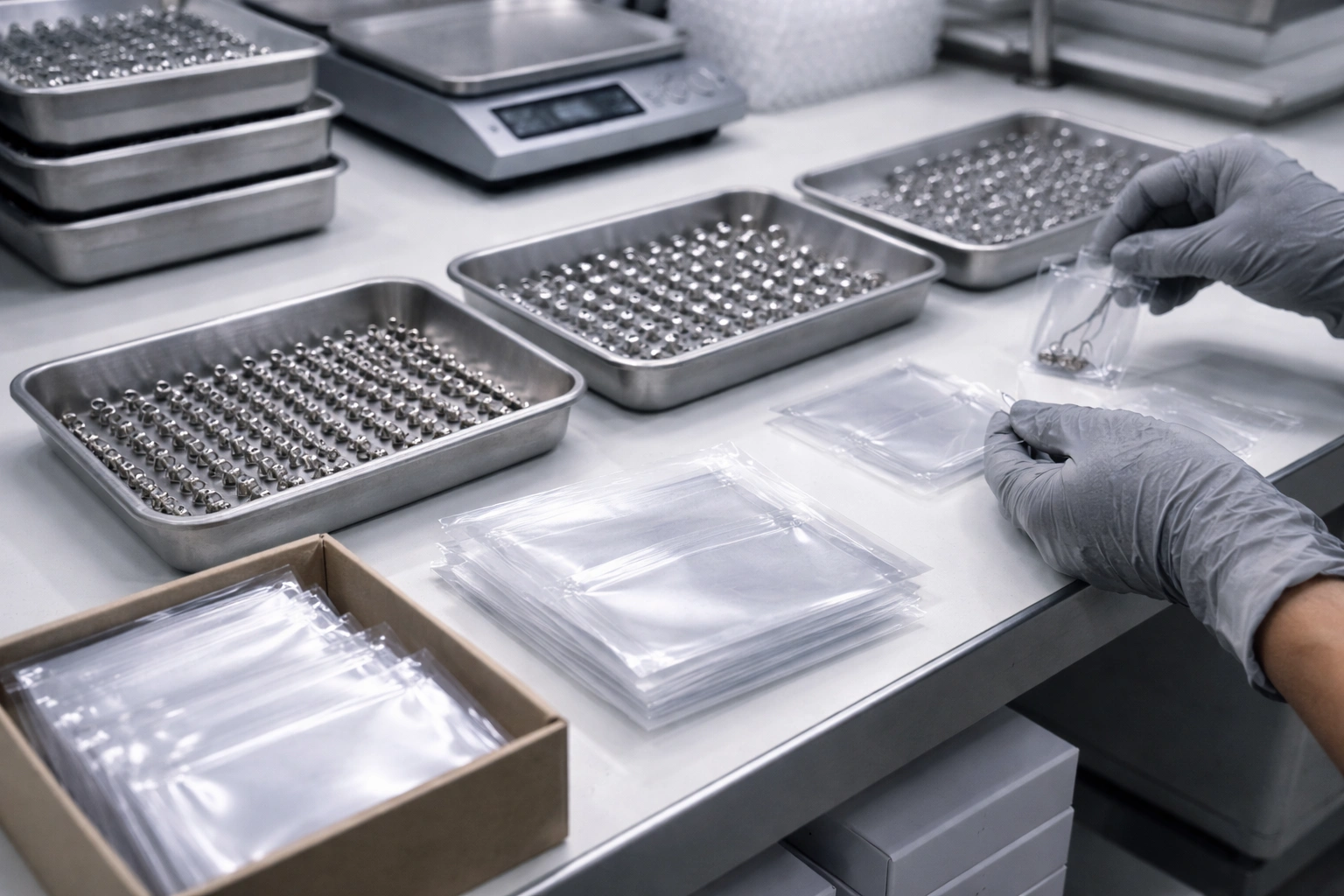 Clean packaging area for finished titanium piercing jewelry