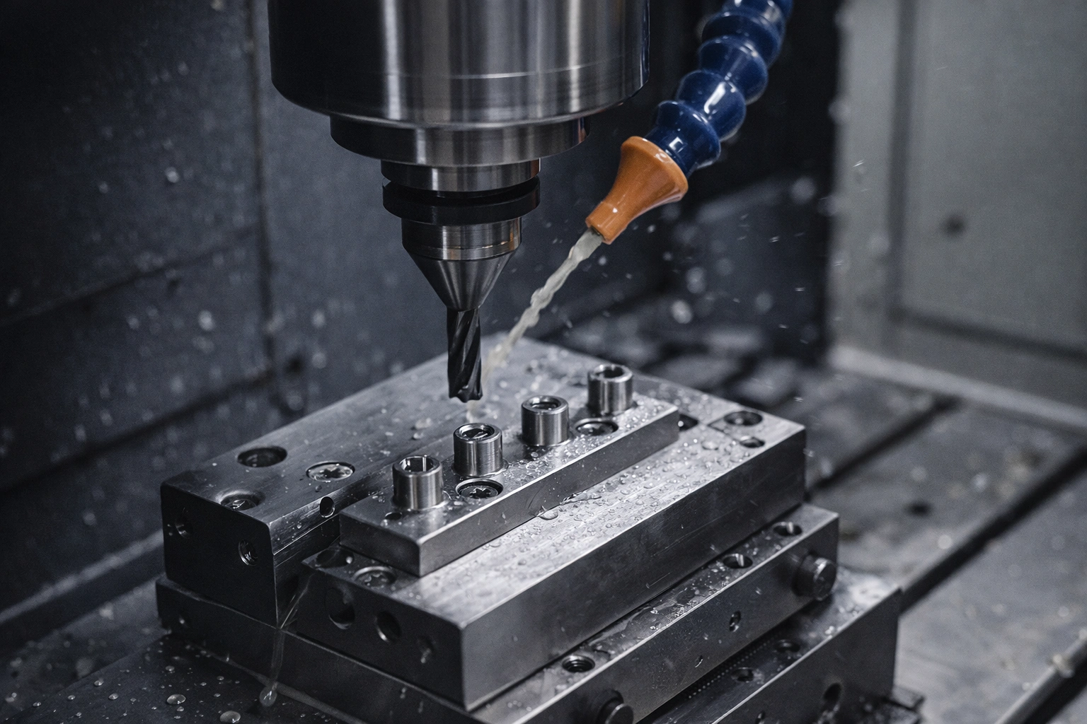 CNC machining center operating with titanium piercing jewelry components