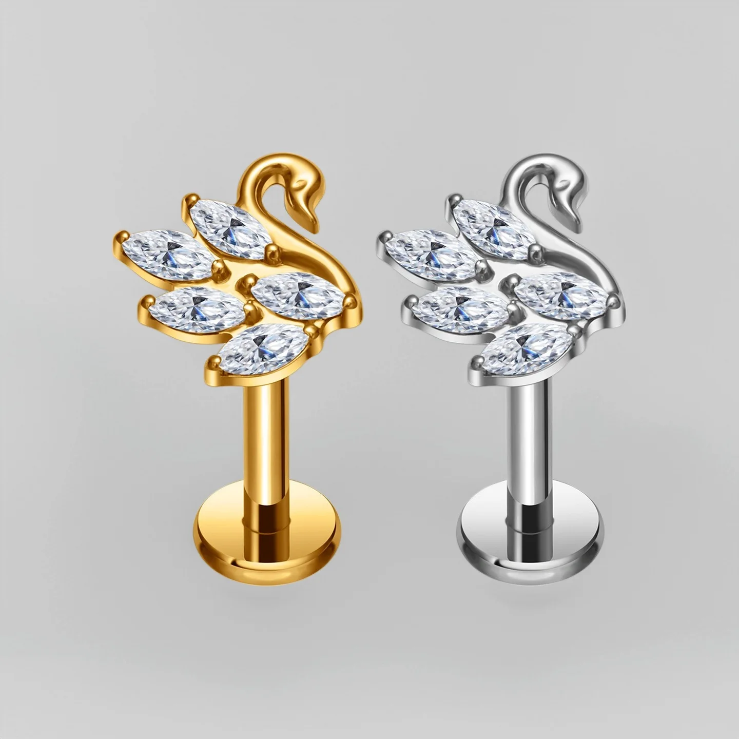 ASTM F136 titanium labret jewelry collection with multiple gauges and systems