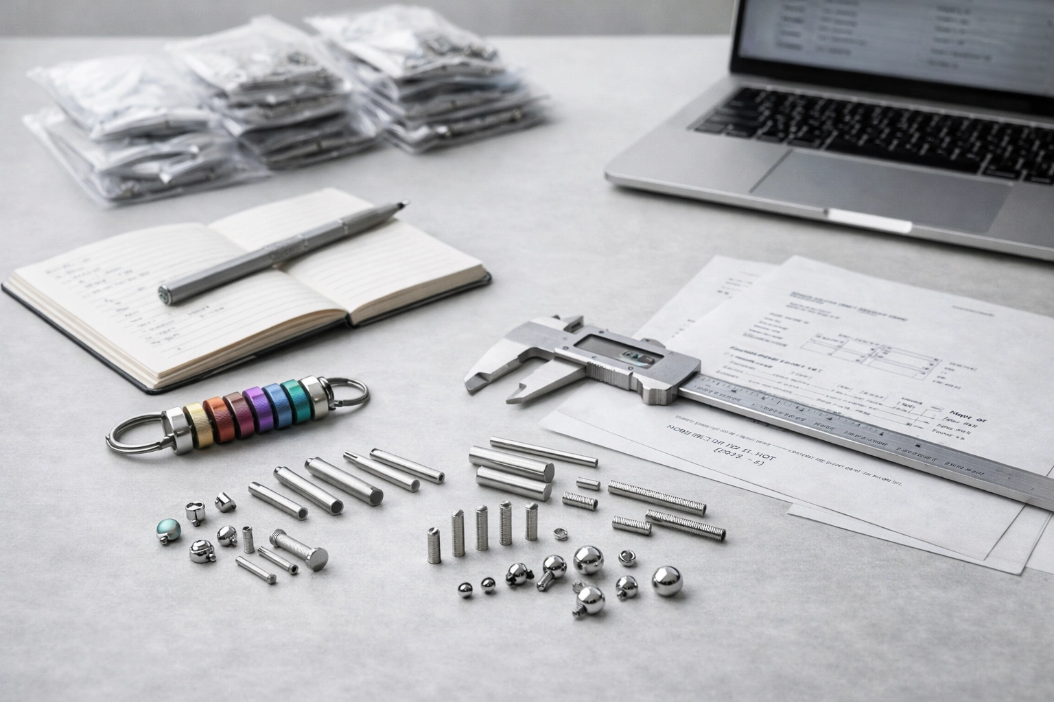 Titanium jewelry RFQ desk scene